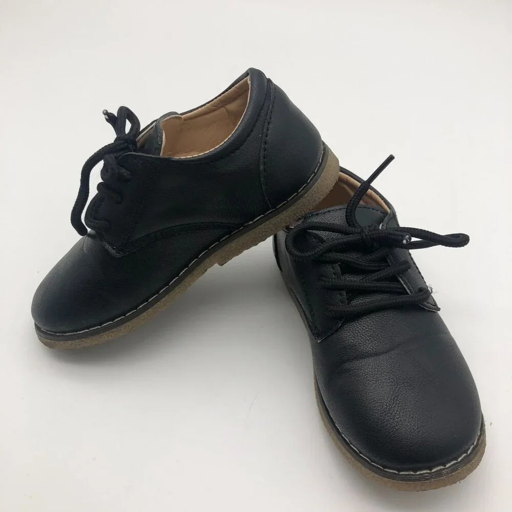 Neckior Little Boys Size 11 Dress Shoes Black‎ Faux Leather Lace Up Round Toe